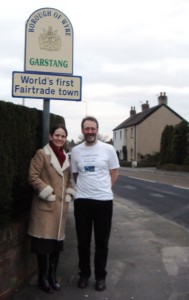 Media’s Stephanie Gaboriault in Garstang, England, with Bruce Crowther, the "father of Fair Trade towns"